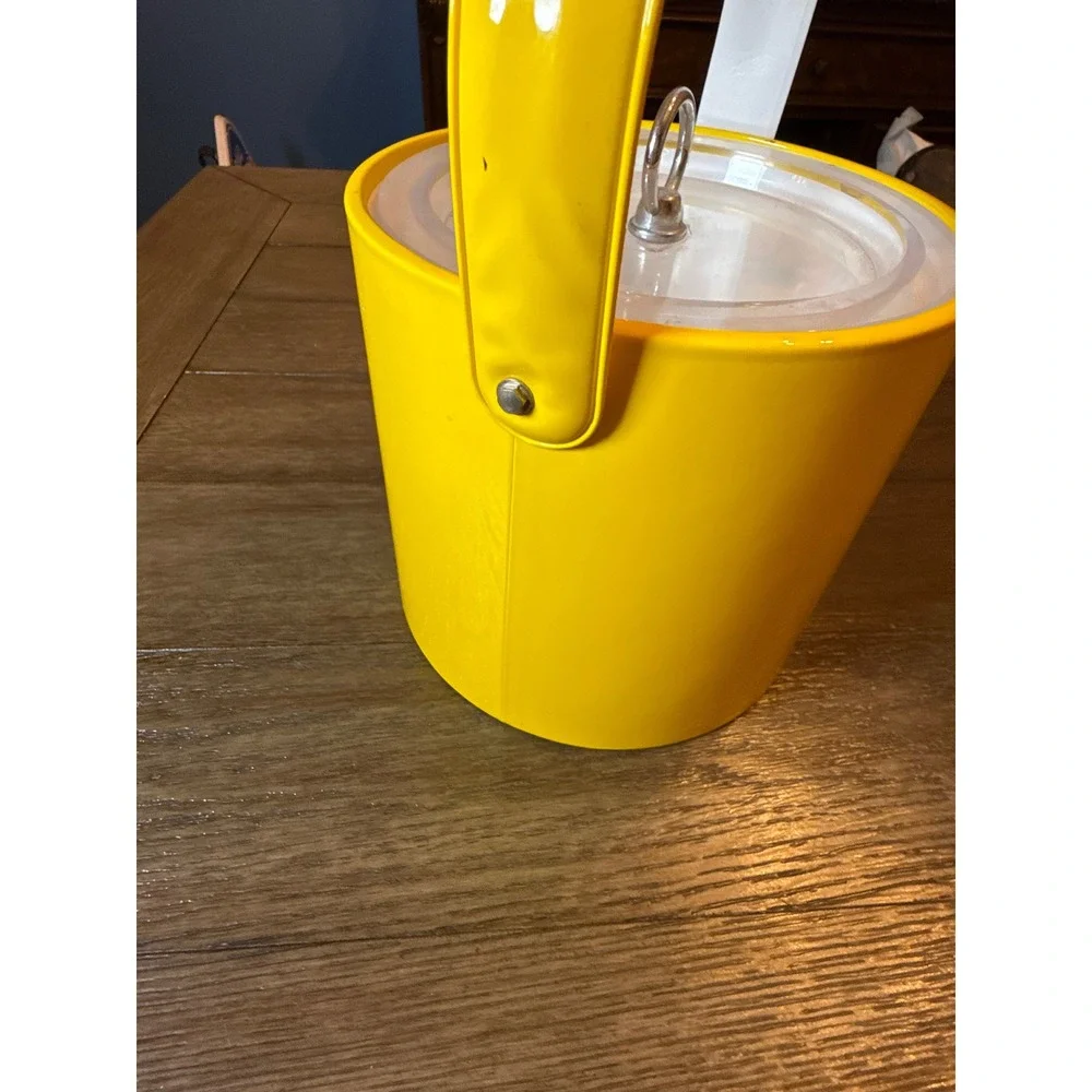 Georges Briard Vintage Yellow Vinyl Ice Bucket Mid Century Barware with Tongs